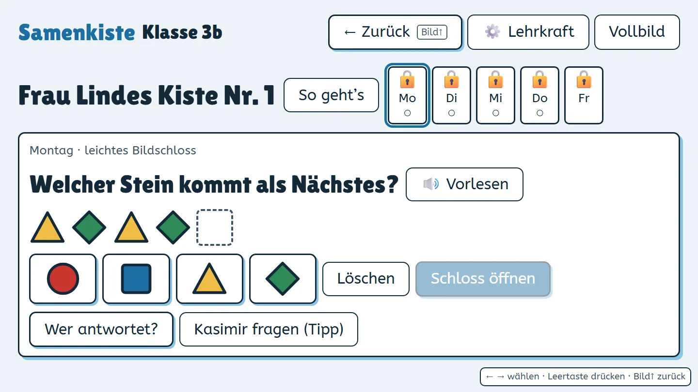 Die Wochenkiste am Montag: fünf Schlösser von Montag bis Freitag, darunter ein leichtes Bildschloss – welche Form kommt als Nächstes?